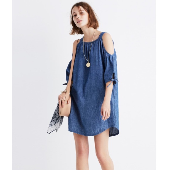 NWT Madewell Cold Shoulder Chambray Dress - Picture 2 of 7